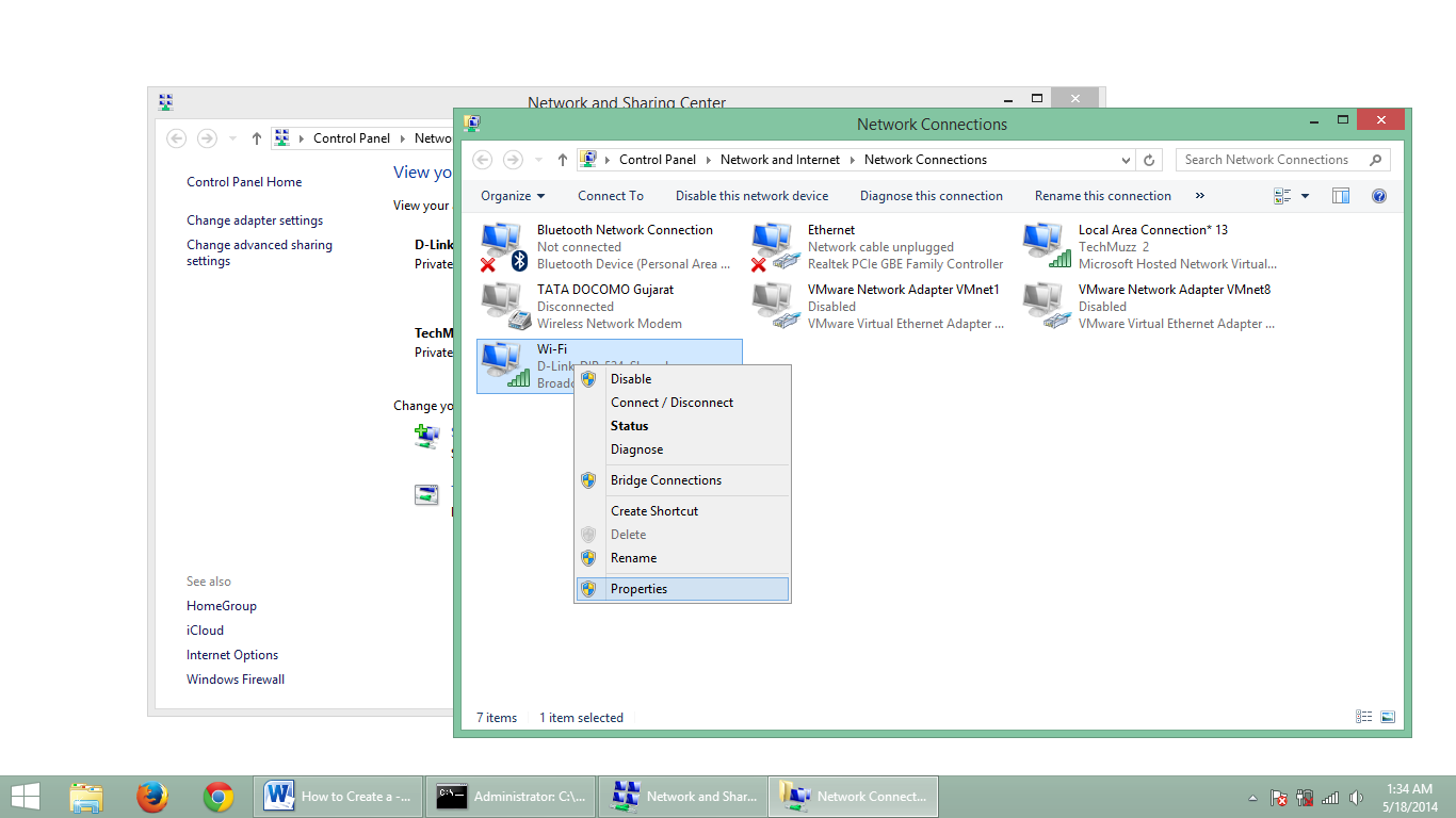 step 5.1 how to create adhoc network in windows 8.1