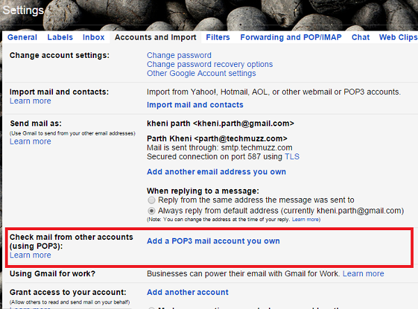 add pop3 account in gmail