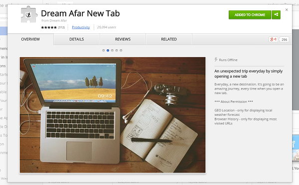 dream afar new tab