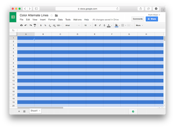 google sheet with zebra stripes