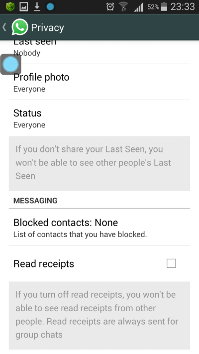 Disable WhatsApp Blue Ticks for Read Messages