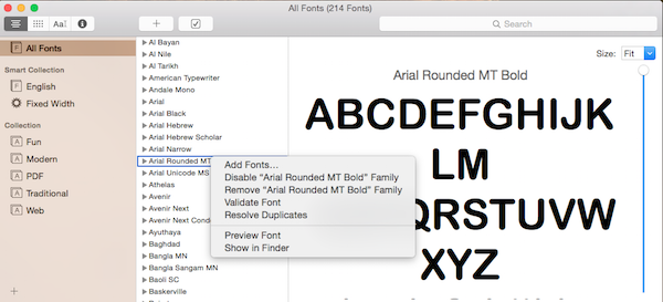 remove font family from font book in mac