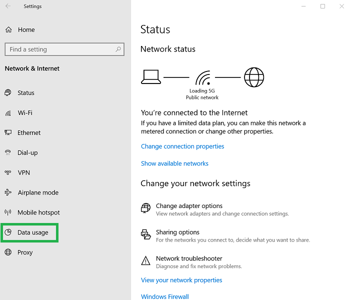 windows 10 network options