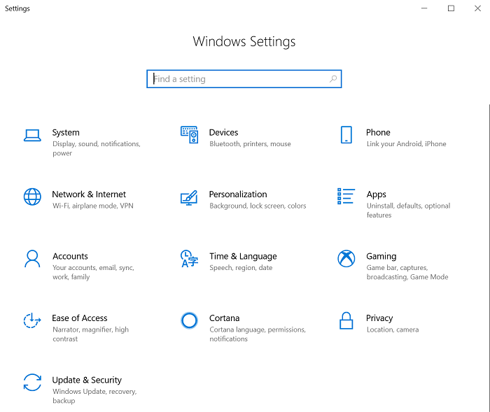 windows 10 settings