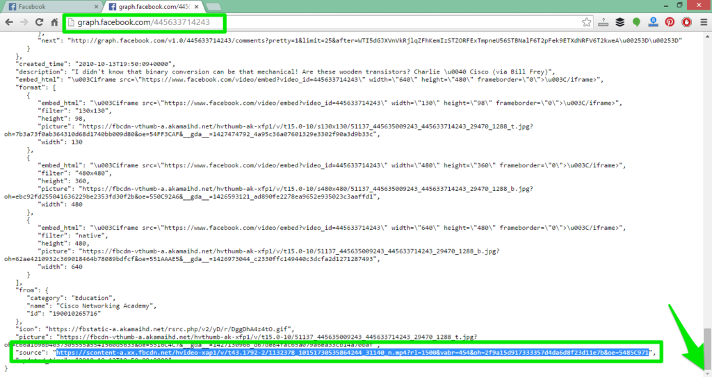find video source url on facebook graph url