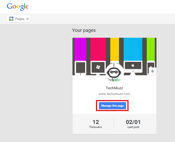 Manage this page in Google+