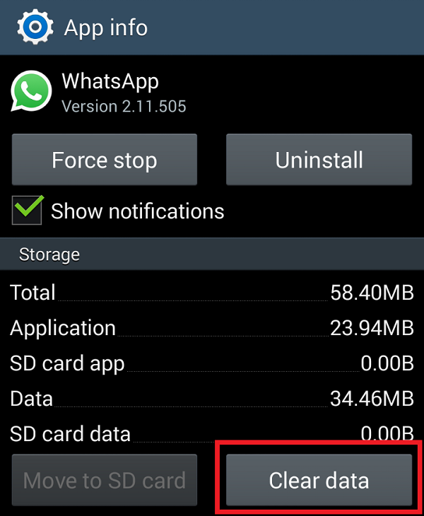 Clear WhatsApp App data