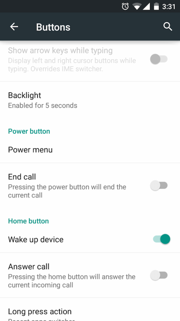 power menu options in lollipop