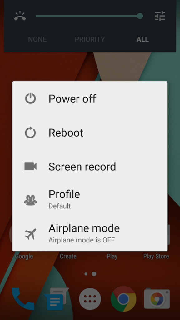 screen record in power menu of lollipop