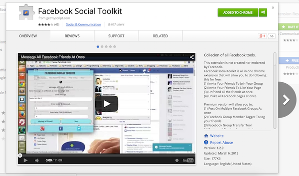 Facebook social toolkit extension for chrome