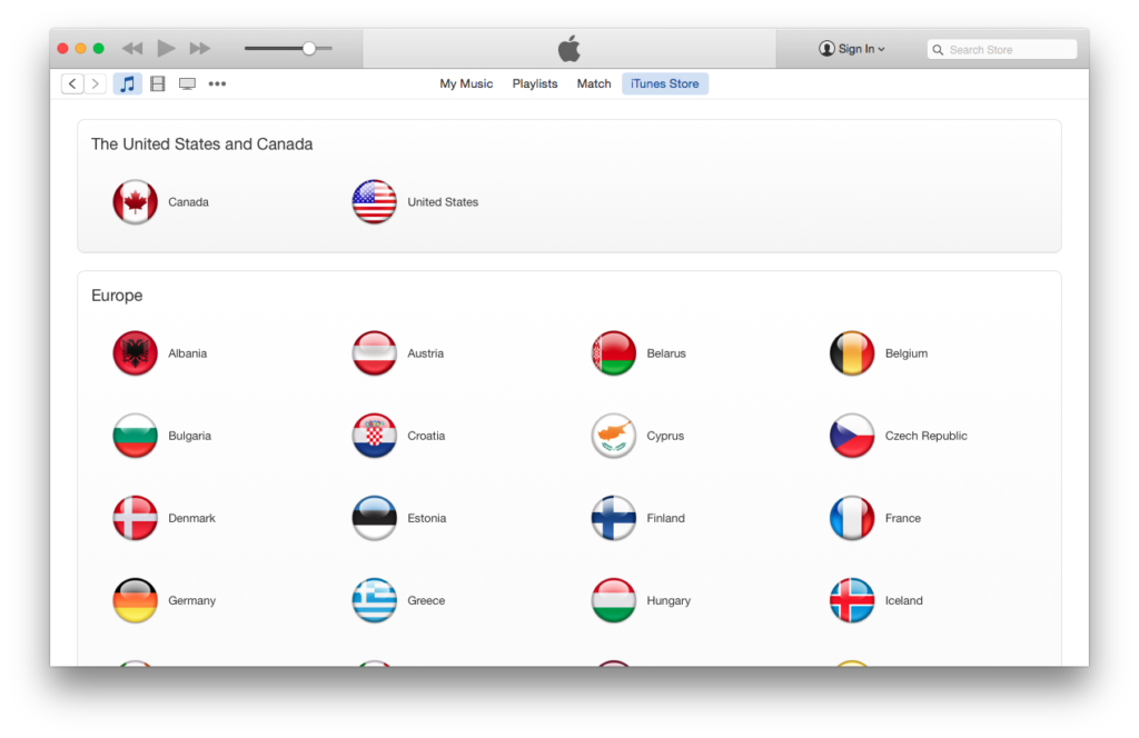 select country in iTunes