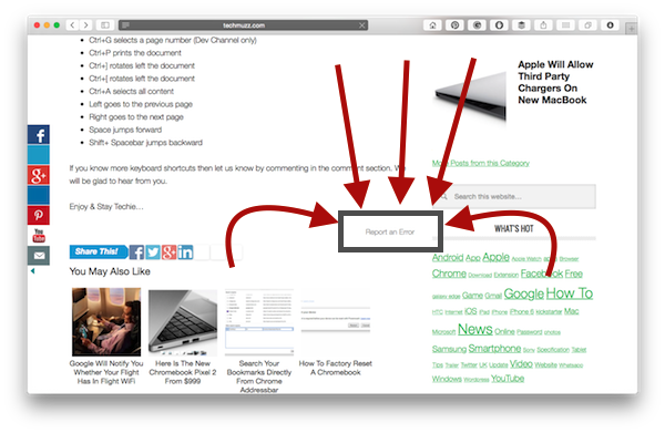 report an error link text on TechMuzz post