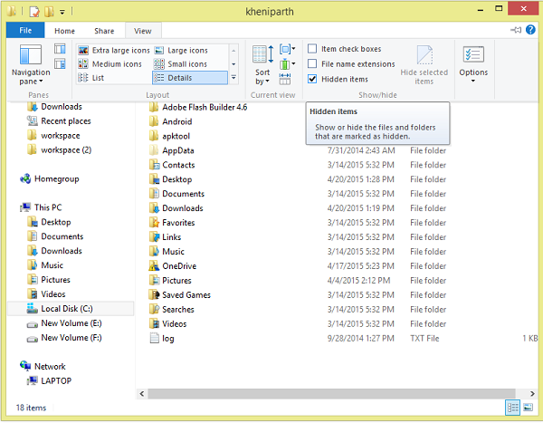 unhide hidden folders and find AppData folder