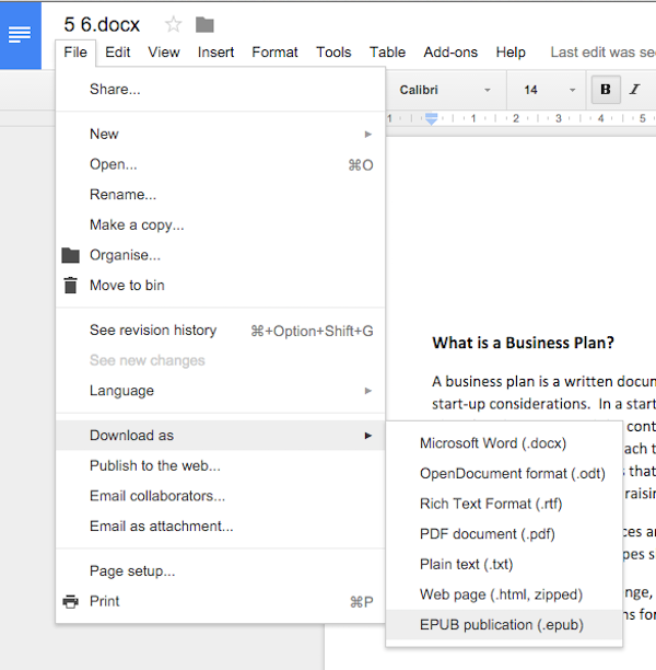 how to create ePUB eBook with google docs