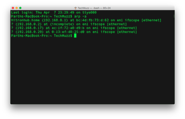 ARP -A in Macbook Terminal