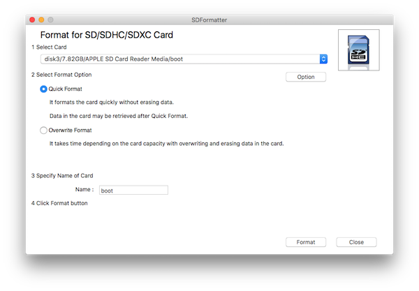 format SD card completely to load OS for raspberry pi