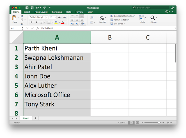 select target column in excel