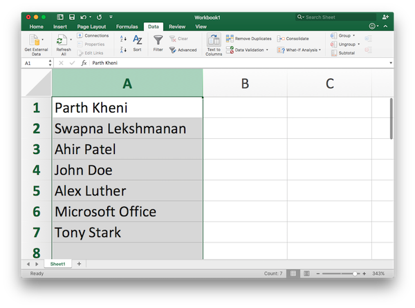Text to columns option in excel