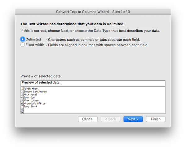 Text to column wizard in Excel