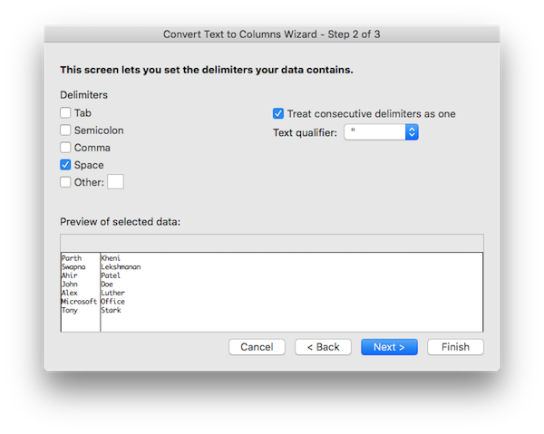 Delimeter type in Text to column wizard in Excel