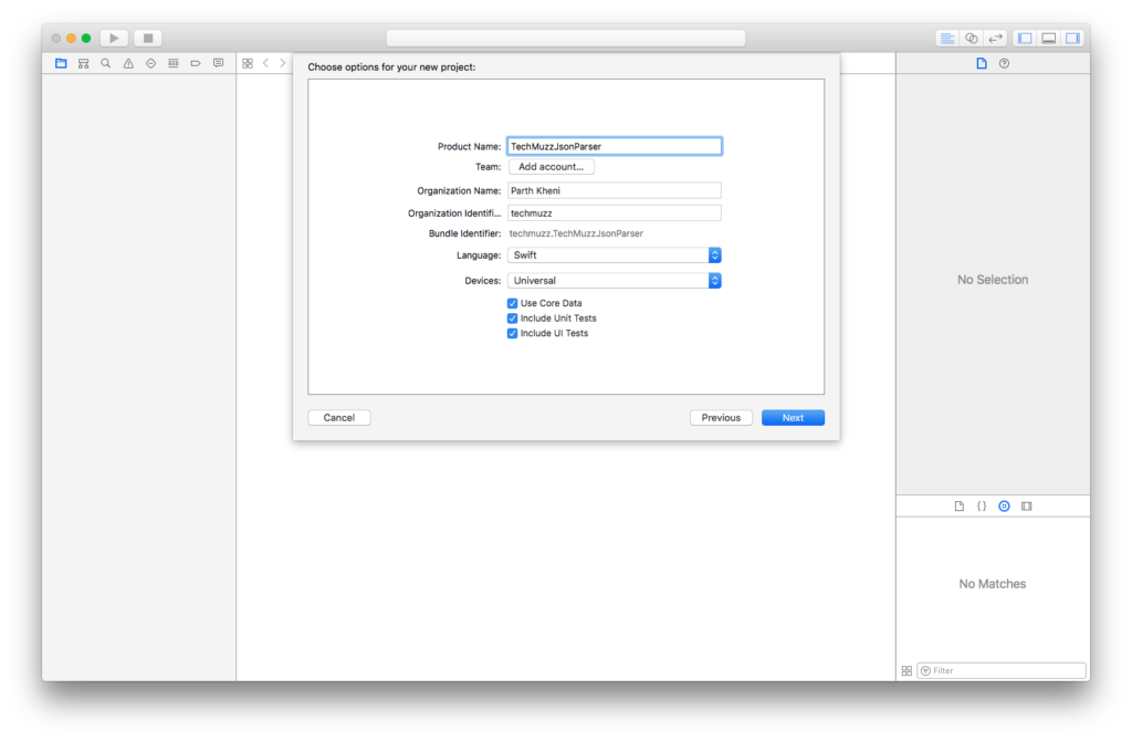 set name language and type in xcode