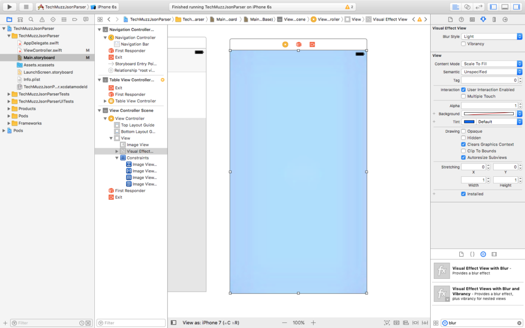 add visual effect view blur xcode