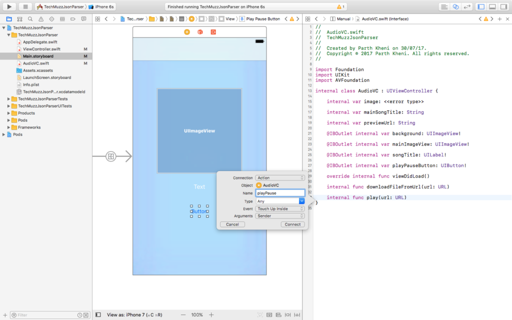 outlet and action of button in xcode