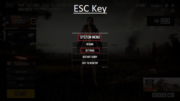 pubg pc esc key system menu options