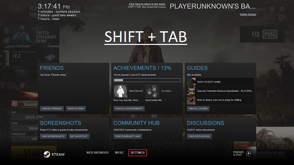 pubg pc game with steam options overlay