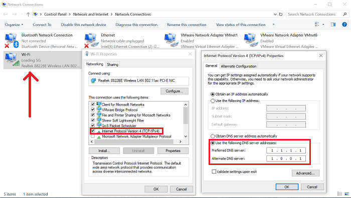 CloudFlare 1.1.1.1 dns in windows adapter settings