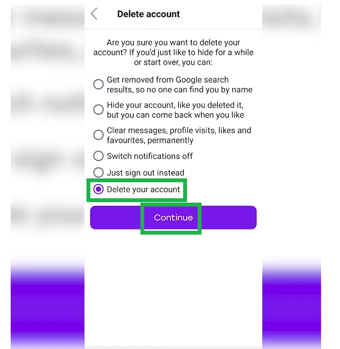 choose delete account option