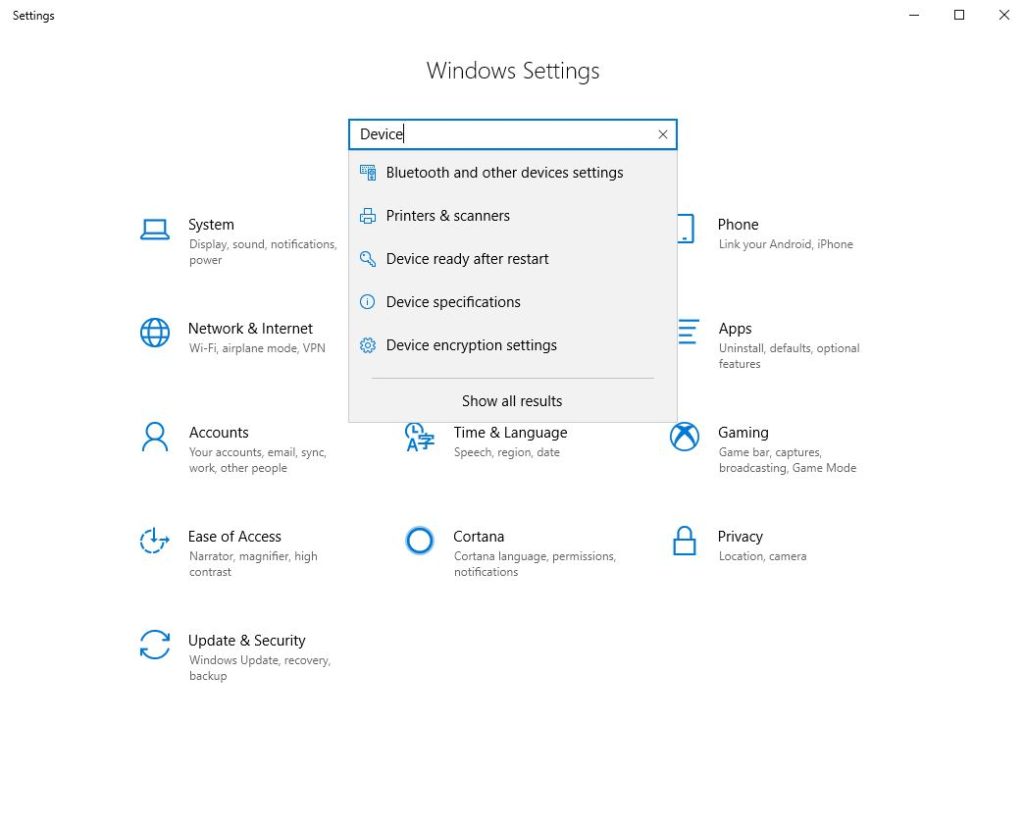 Windows 10 Settings